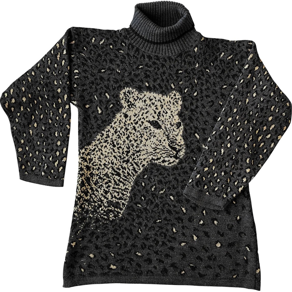 Gray Leopard sweater - jaguar sweater - animal sweater - Basic Editions